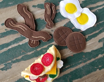 Felt Play Food Breakfast Set: Eggs, Bacon, Sausage & Omelet