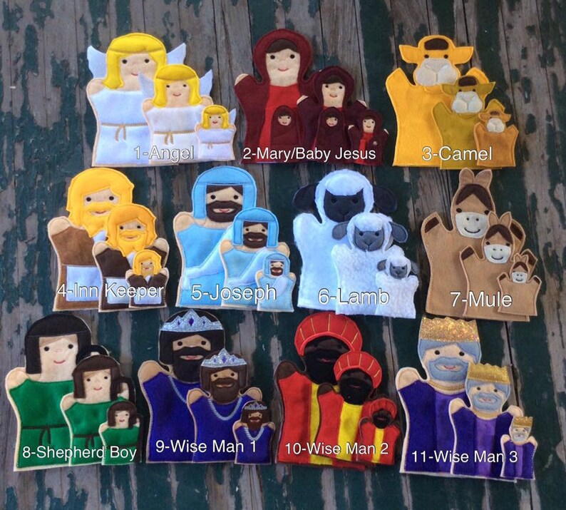 Felt Nativity Puppet Set: Christmas Story Puppets - Adult, Kid, Finger ...