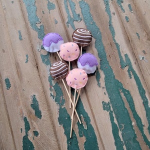 Play Food , Felt Food , Cake Pops Play Set , Sprinkles , Frosted , Chocolate Swirl , Pretend Cake Pop , Felt Cake , Pretend Play