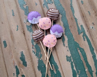 Play Food , Felt Food , Cake Pops Play Set , Sprinkles , Frosted , Chocolate Swirl , Pretend Cake Pop , Felt Cake , Pretend Play