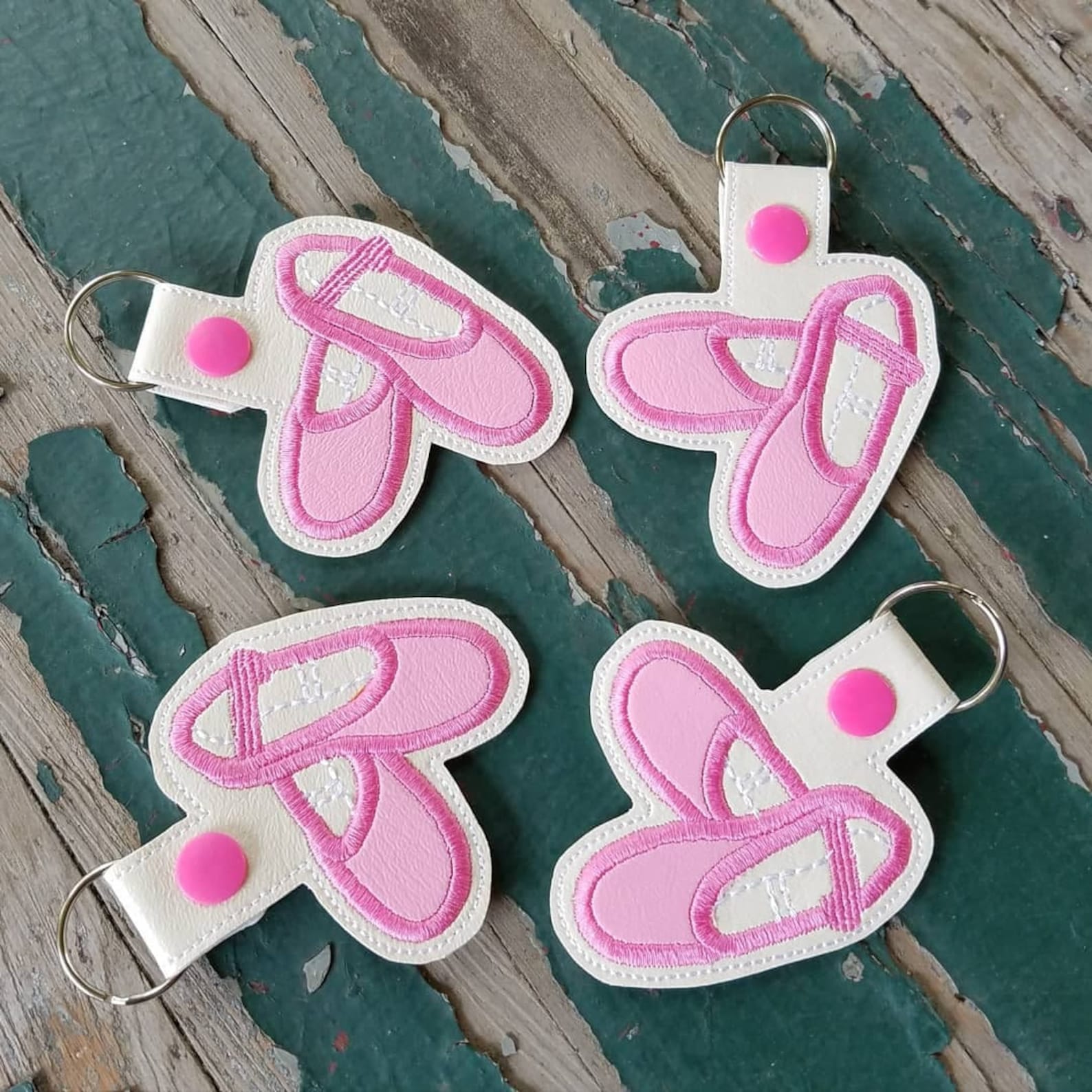 key fob , key chain , snap tab , embroidered vinyl ballet shoe , ballet key fob , ballet slipper key ring , key fob w/choice of