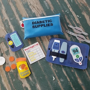 Vinyl Diabetes Testing Bag and Kit , Dress Up , Pretend Play , Vinyl Diabetic Play Set , Educational Learning Tool