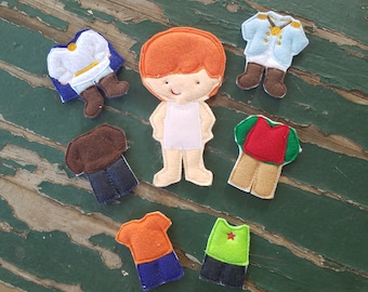 Jack Felt Doll ,  Boy Felt Doll , Non Paper Doll , Flat Felt Doll , Doll and Outfit , Felt Doll Play Set , Small , Medium , or Large Sizes