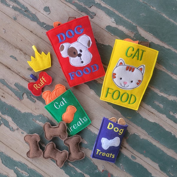 Play Food , Felt Food , Pet Treats Play Set , Cat Treats , Dog Food , Bones ,  Pretend Play Collar and Tags , Sold Individually or as a Set