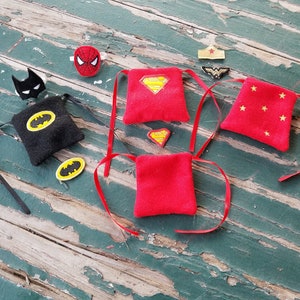 Felt Doll Superhero Costumes , Superhero Cape , Masks , Emblems , Christmas Doll Superhero Dress Up , Pretend Play Set , Fits Elves