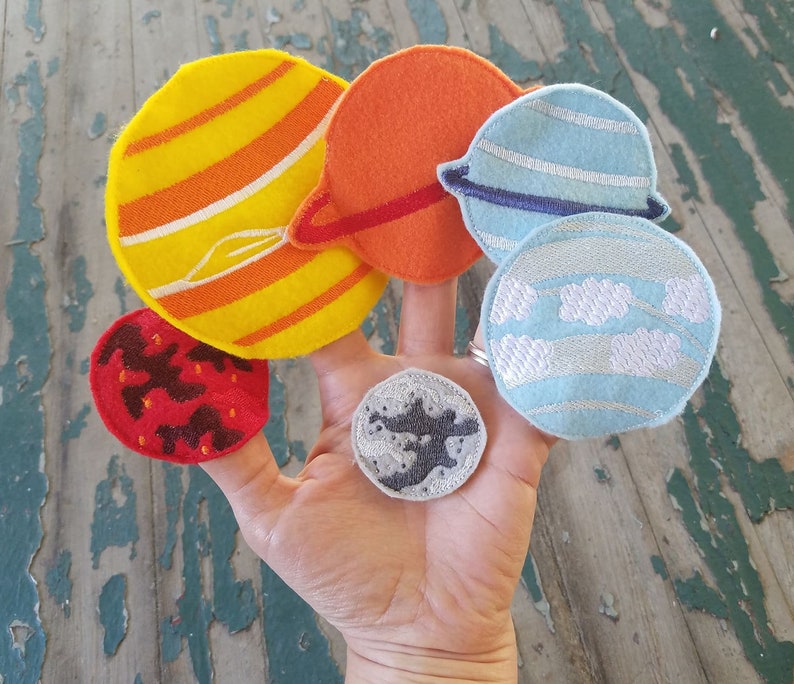 Optional Earth Shaped Case Solar System Finger Puppet Play Set Sold Individually or as a Set Astronauts Rocket Planet Play Set