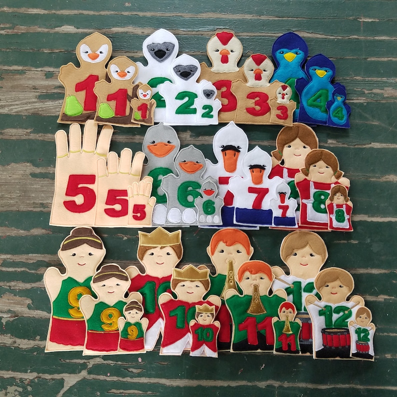 Finger Puppet Using Number 12 Days of Christmas Felt Puppets: Holiday Finger Puppet Set - Etsy
