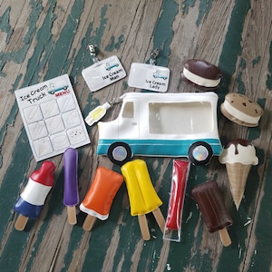 Vinyl Ice Cream Truck Set , Dress Up , Pretend Play , Vinyl Ice Cream Play Set , Old Fashioned Ice Cream Truck Pretend Play Set