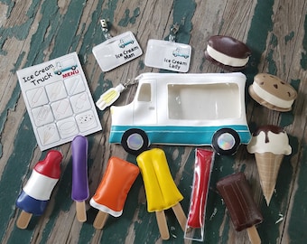 Vinyl Ice Cream Truck Set , Dress Up , Pretend Play , Vinyl Ice Cream Play Set , Old Fashioned Ice Cream Truck Pretend Play Set