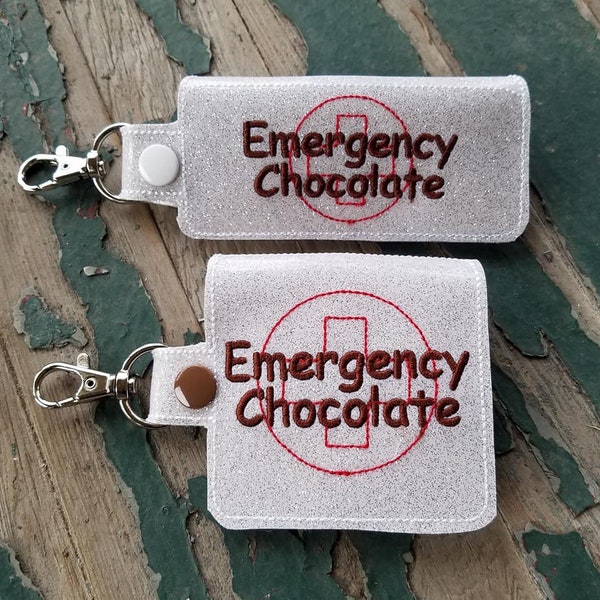 Key Fob , Key Chain , Snap Tab , Embroidered Vinyl Chocolate Bar Case , Emergency Chocolate , Candy Key Fob , Key Fob with Choice of Ring