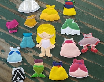 Aubrey Felt Doll , Girl Felt Doll , Non Paper Doll , Flat Felt Doll , Doll and Outfit , Felt Doll Play Set , Small , Medium , or Large Sizes