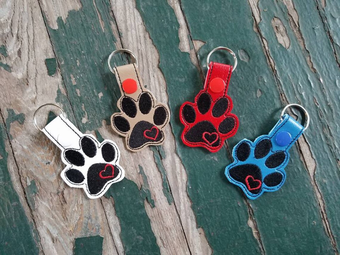 key fob key chain snap tab embroidered vinyl paw print etsy