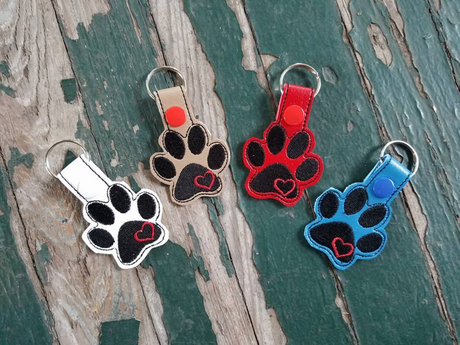 key fob key chain snap tab embroidered vinyl paw print etsy