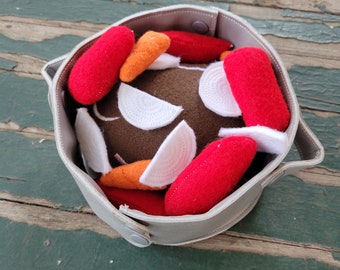 Play Food , Felt Food , Pretend Pot Roast Dinner Play Set , Roast , Red Potatoes , Carrots , Onion , Dutch Oven , Sold in Pieces or as a Set