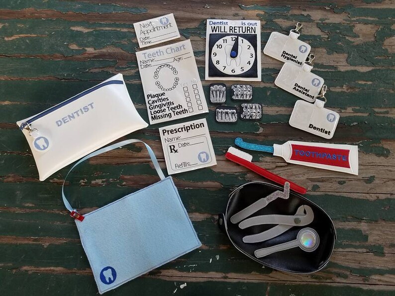 Vinyl Dentist Bag and Kit , Dress Up , Pretend Play , Vinyl Dentist Play Set image 1