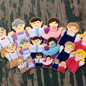 My Family Felt Puppets , Family Puppet Play Set - Adult, Kid, AND Finger Puppet Sizes - Sold Individually or as a Set