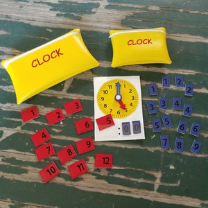 Clock Play Set , Marine Vinyl Play Set , Educational Fun , Learn to Tell Time , Pretend Play Clock Set , Vinyl Zipper Case , Sold as a Set