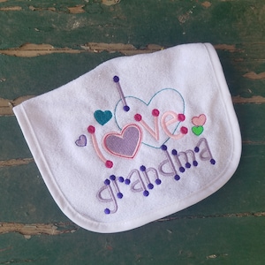Baby Bib , Baby Gift , Baby Gift Set , I Love Grandma , Baby&#39;s Embroidered Bib