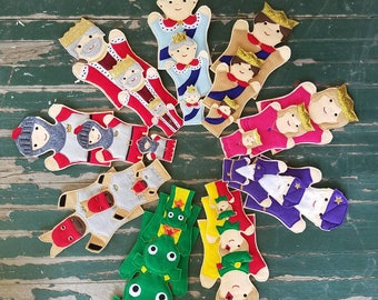 Royalty Puppets , Felt Puppets , Royal Puppet Play Set - Adult, Kid, AND Finger Puppet Sizes - Sold Individually or as a Set