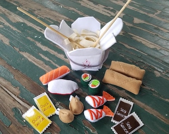 Felt Play Food: Chinese Take Out Set, Sushi, Egg Rolls