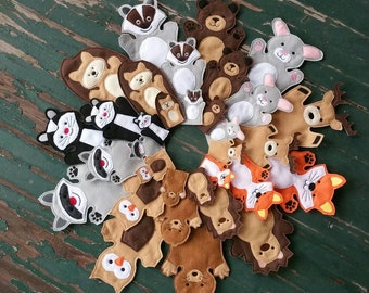 Woodland Animals Felt Puppet Set , Woodland Play Set - Adult, Kid, AND Finger Puppet Sizes - Sold Individually or as a Set