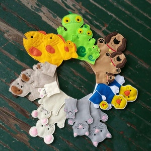 Pets Puppets , Felt Puppets , Pet Puppet Play Set - Adult, Kid, AND Finger Puppet Sizes - Sold Individually or as a Set