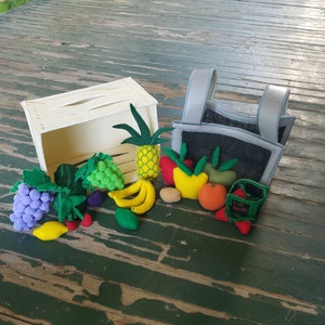 Play Food , Felt Food , Farmer&#39;s Market Play Set , Farmer&#39;s Market Fruits , Fruit , Crate , Shopping Basket , Sold Individually or as a Set