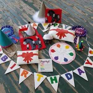 Vinyl and Felt Birthday Party Set , Dress Up , Pretend Play , Birthday Play Set , Sold Individually or as a Set