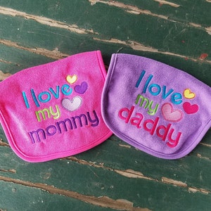 Baby Bib , I Love My Daddy , I Love My Mommy ,  Baby&#39;s Embroidered Bib