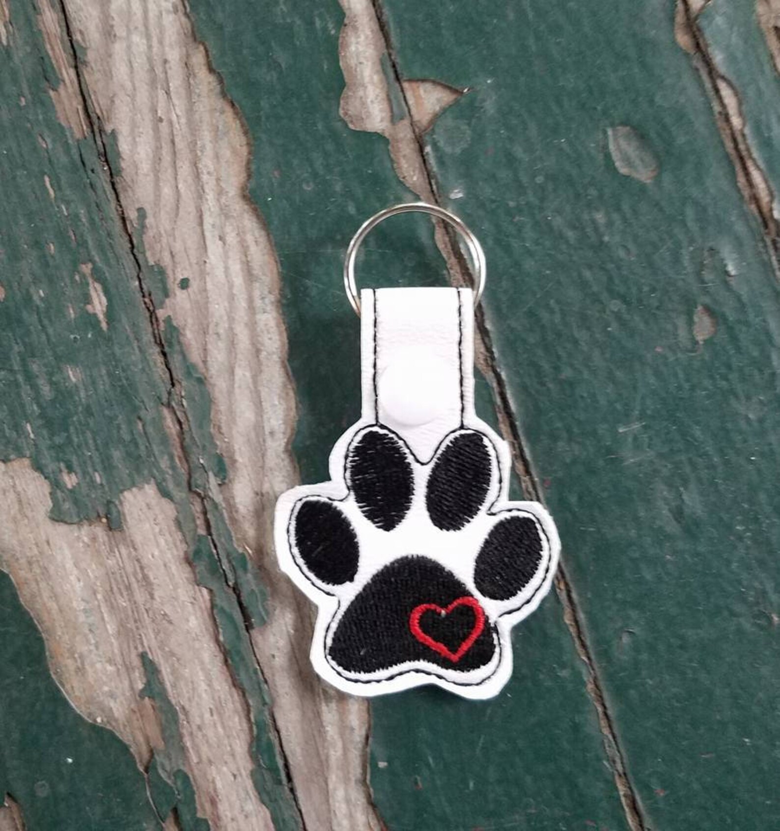key fob key chain snap tab embroidered vinyl paw print etsy
