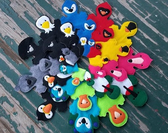 Bird Puppets , Felt Puppets , Bird Puppets Play Set , Adult, Kid, AND Finger Puppet Sizes , Sold Individually or as a Set