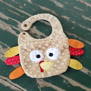 Baby Bib , Baby Gift , Thanksgiving , Turkey Day , Turkey Bib , Minky Bib , Embroidered Turkey Face Bib bild 2