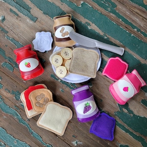 Play Food , Felt Food , Lunch Play Set , Peanut Butter Jelly Sandwich , Peanut Butter , Jelly , Banana , Marshmallow , Build Your Own PB&J
