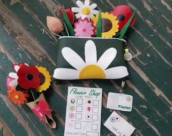 Vinyl Florist Bag and Kit , Dress Up , Pretend Play , Vinyl Florist Play Set , Pretend Flower Bouquets , Sold Individually or as a Set