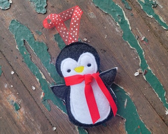 Embroidered Felt Penguin Ornament: Christmas Tree Decoration