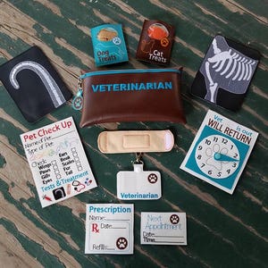 Vinyl Veterinarian Bag and Kit , Dress Up , Pretend Play , Vinyl Vet Play Set , Animal Doctor Set , Pieces Sold Individually or as a Set