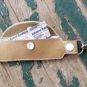 Key Fob , Key Chain , Snap Tab , Embroidered Vinyl Bandage Case , Unique Gift , Bandage Key Fob , Key Fob with Choice of Ring
