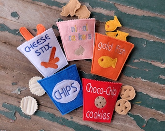 Felt Play Food Snacks: Pretend Cookies, Chips, Crackers Set