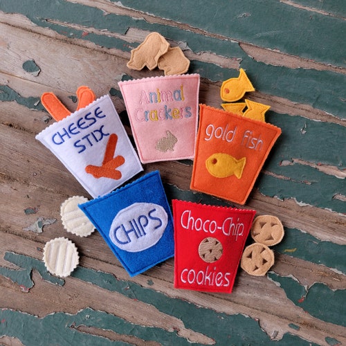 Play Food Felt Food Bag Snacks Play Set Fish Crackers Etsy