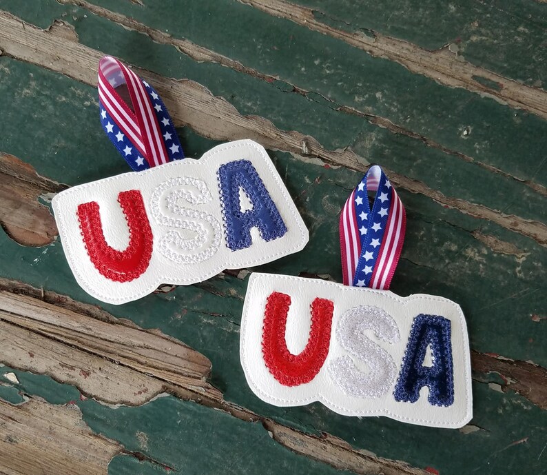 USA Ornament Embroidered Vinyl USA ornament Ornament Vinyl Christmas Ornament Patriotic Decoration