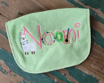 Baby Bib , Personalized Baby Bib , Baby Gift , Llama Bib , Name Written in Desert Font , Personalized Llama Baby Bib