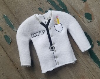 Embroidered Fleece Doll Sweater , Doctor Costume , Christmas Doll Doctor Outfit, Pretend Play Set , Fits Elves