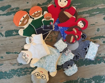 Red Riding Hood , Felt Puppets , Story Book Characters , Play Set - Adult, Kid, AND Finger Puppet Sizes - Sold Individually or as a Set