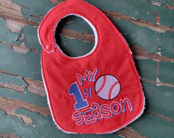 Baby Bib, Baby Gift, Embroidered Baby Bib , Baby's 1st Baseball Season , Baby Baseball Bib , My 1st Baseball Season , Baby's First Year