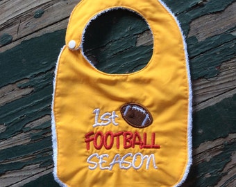 Baby Bib, Baby Gift, Embroidered Baby Bib , Baby's 1st Football Season , Baby Football Bib , Baby's First Year