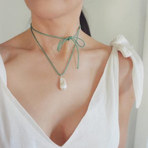 Sage, Rope Pearl Necklace