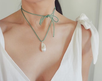 Sage, Rope Pearl Necklace