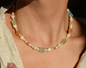 Raw Stone Pearl Necklace