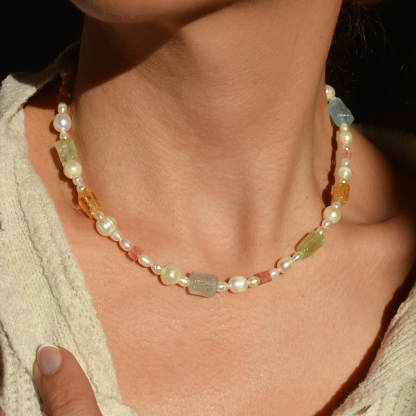 Raw Stone Pearl Necklace