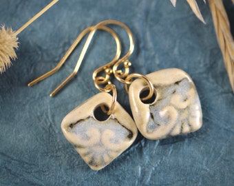 Ceramic, 14k Gold Earrings